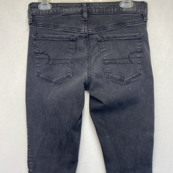 American Eagle Jegging Mid-Rise Ripped Skinny Jeans Women 6R Black Dark Wash - Picture 14 of 16